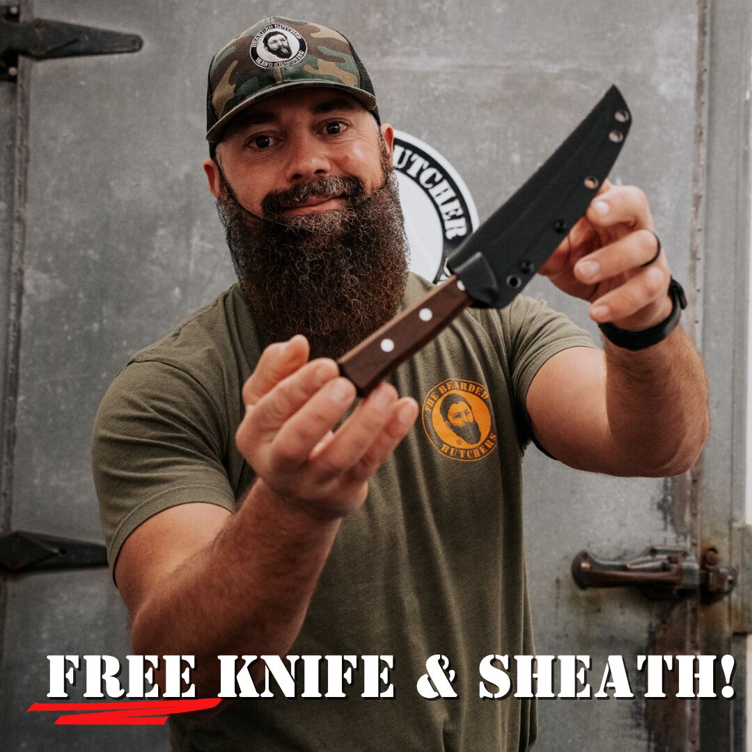 Seth (One of The Bearded Butchers) holding a knife and sheath